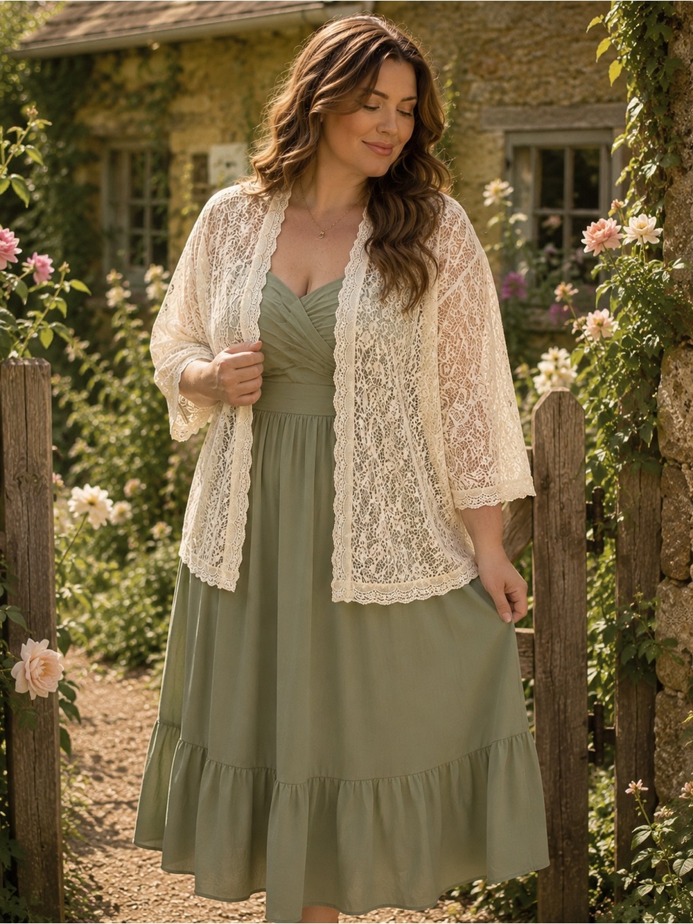 Sheer Lace Open-Front Cardigan - Cream Coastal Grandma Cottagecore Romantic